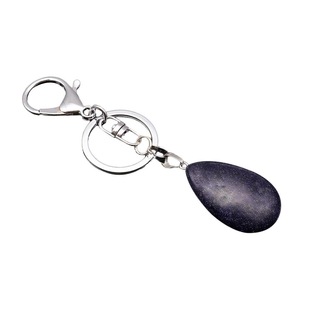 2X Cute Waterdrop SHape Gemstone Pendant Keychain Keyring DIY Dark Blue