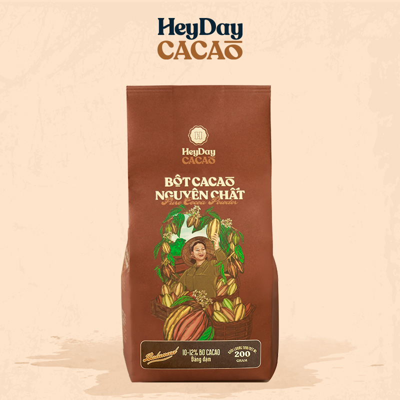 Hình ảnh Bột cacao nguyên chất 100% Việt Nam - Dòng Balanced phổ thông túi 200g -  Chuyên dùng làm bánh, pha chế cho quán cà phê - Heyday Cacao