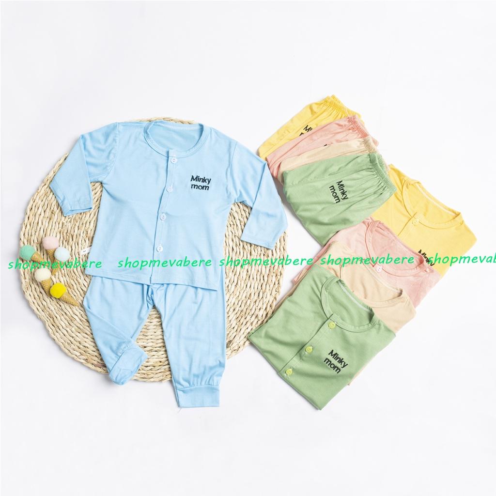 Bộ dài tay thun lạnh Minky cài cúc giữa cho bé trai bé gái sơ sinh 3-12kg, được chọn màu -