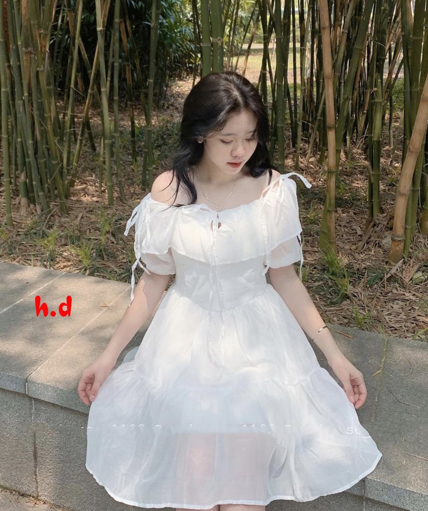 Đầm Tiểu Thư Ulzzang Buộc Nơ Vai Dáng Xòe Tầng Siêu Đẹp