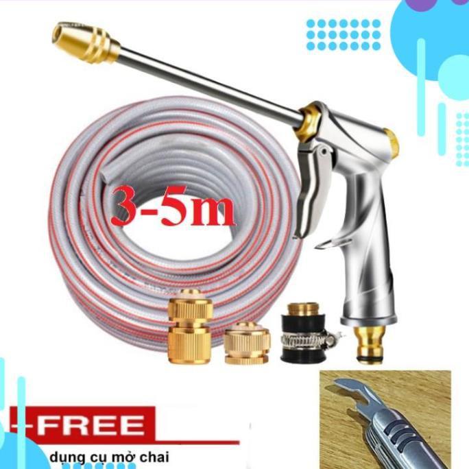 Bộ dây vòi xịt nước rửa xe, tưới cây .tăng áp 3 lần,loại 3m,5m 206701-2 đầu đồng,cút đồng,nối đồng+ tặng mở chai