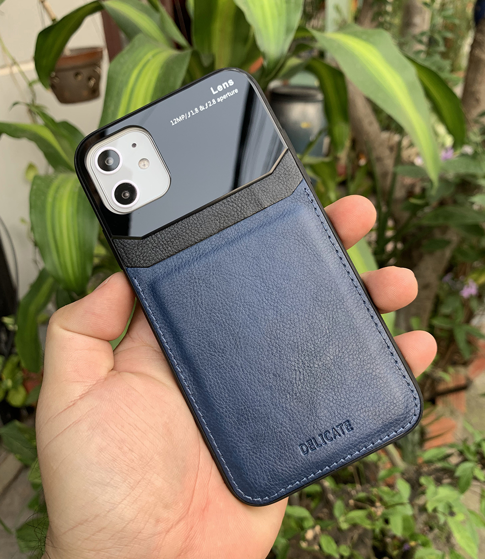 Ốp lưng da kính cao cấp dành cho iPhone 11 - Màu xanh - Hàng nhập khẩu - DELICATE