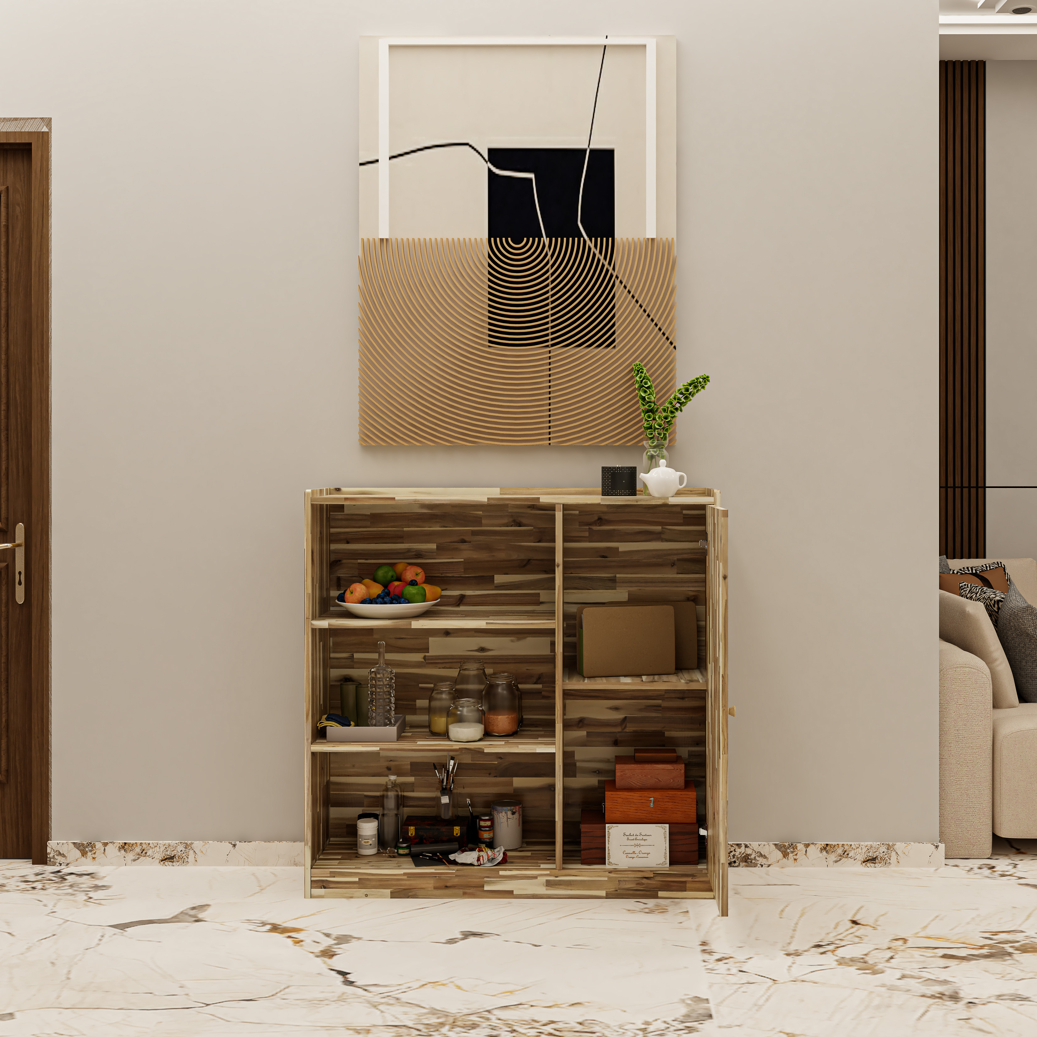 HAPPY FURNITURE , Gỗ tự nhiên , Tủ lưu trữ 1 cửa mở - GAMZE , TCM_197 , 110cm x 30cm x 108cm