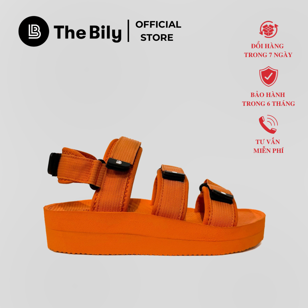 Giày Sandal Nữ The Bily 04W 3 Quai Ngang - Màu Cam BL04WC