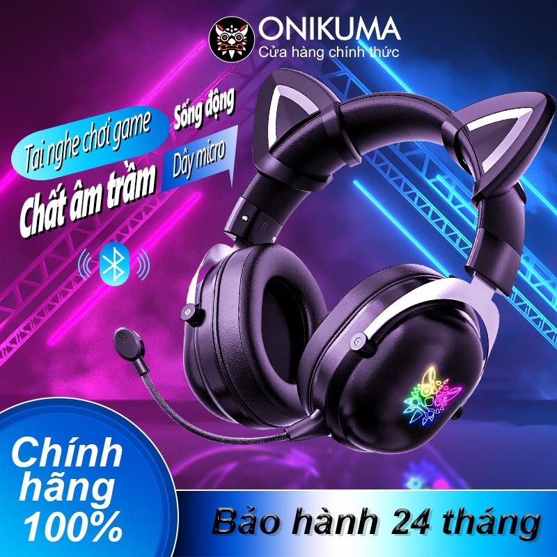 Tai nghe chơi game không dây Bluetooth tai mèo ONIKUMA B100 Đen với micrô có thể thu vào đèn RGB