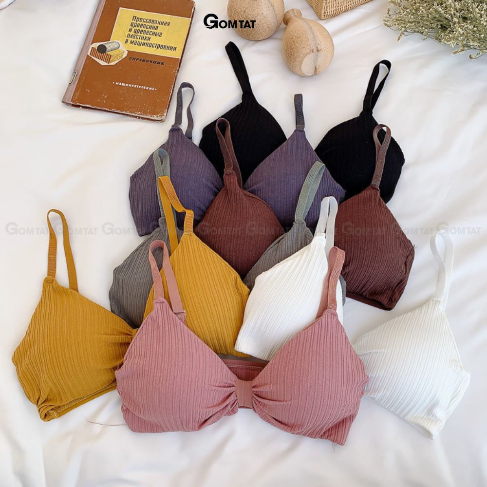 Áo bra thắt nơ 2 dây không gọng đệm mỏng siêu nâng ngực, áo lót nữ hở lưng chất cotton siêu thoáng khí - BRANO-003