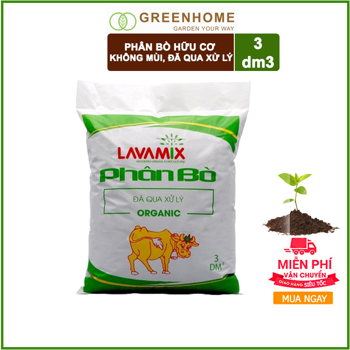 Phân Bò Đã Qua Xử Lý 3 dm3 - Lavamix Trồng Rau Sạch Bằng Đất Sạch, Xơ Dừa Và Phân Bón Hữu Cơ