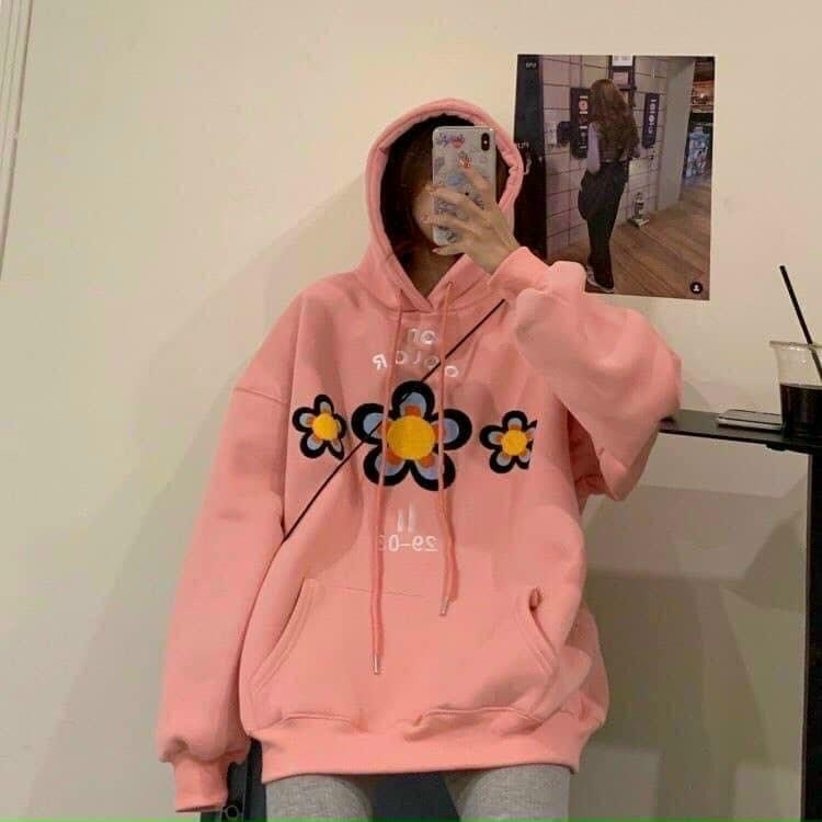 Áo Hoodie In Hoa Cúc COLOR Ulzzang Unisex - form rộng Unisex nam nữ 2 màu phong cách Hàn Quốc