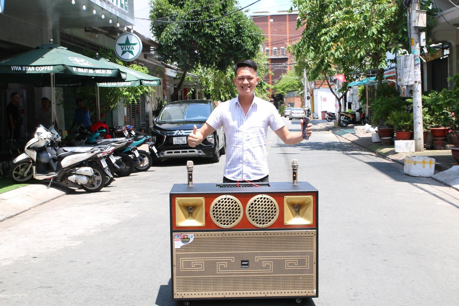 Loa kéo di động 4 tấc đôi ngang Bose 908 - Loa khủng long - 2 bass 2 mid 2 treble - Công suất 7000W - Âm thanh khủng - Dàn karaoke di động - Kèm 2 micro không dây UHF - Hàng nhập khẩu