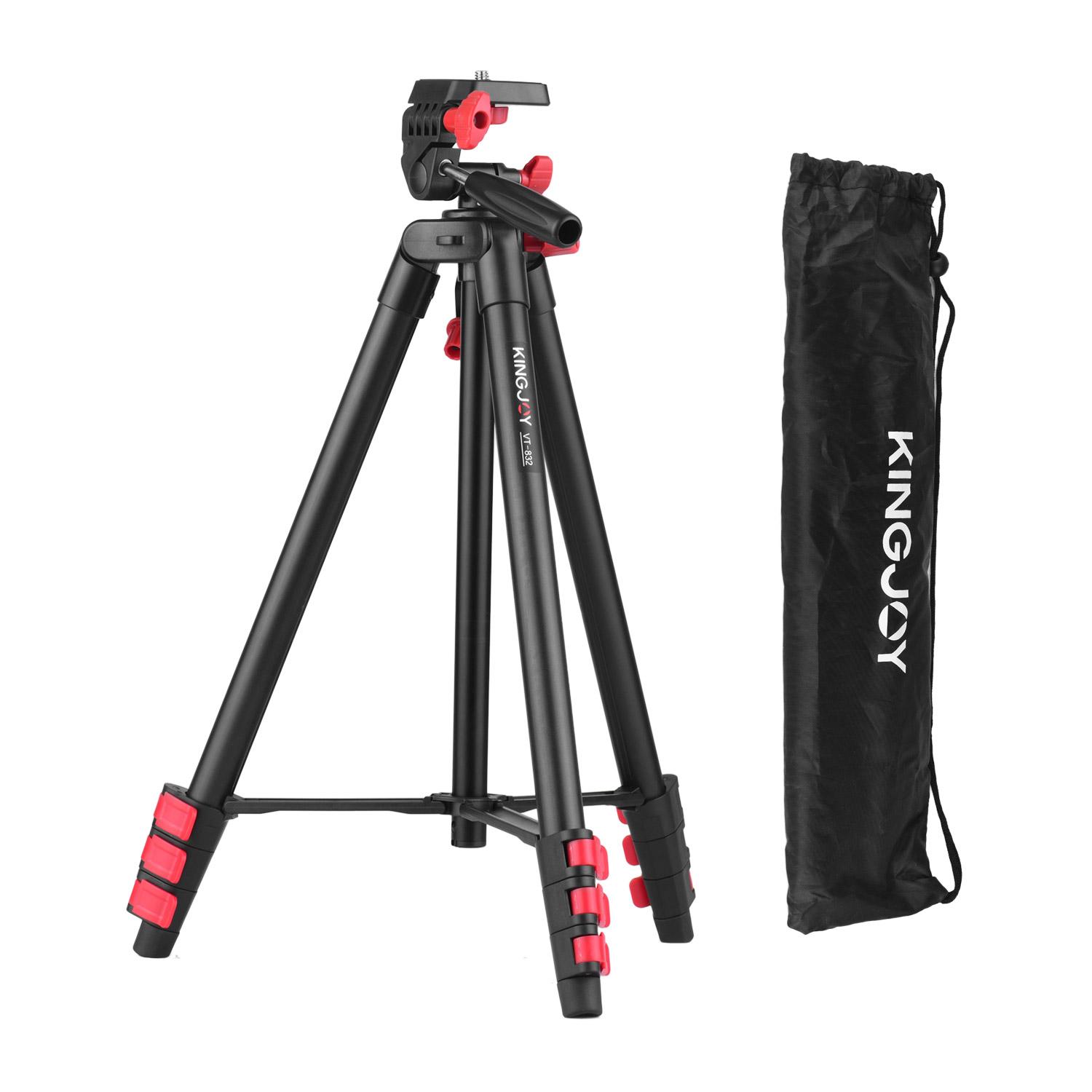 KINGJOY VT-832 Portable Photography Tripod Stand Aluminum Alloy 2kg Load Capacity 1/4 Inch Screw Connector Max. Height