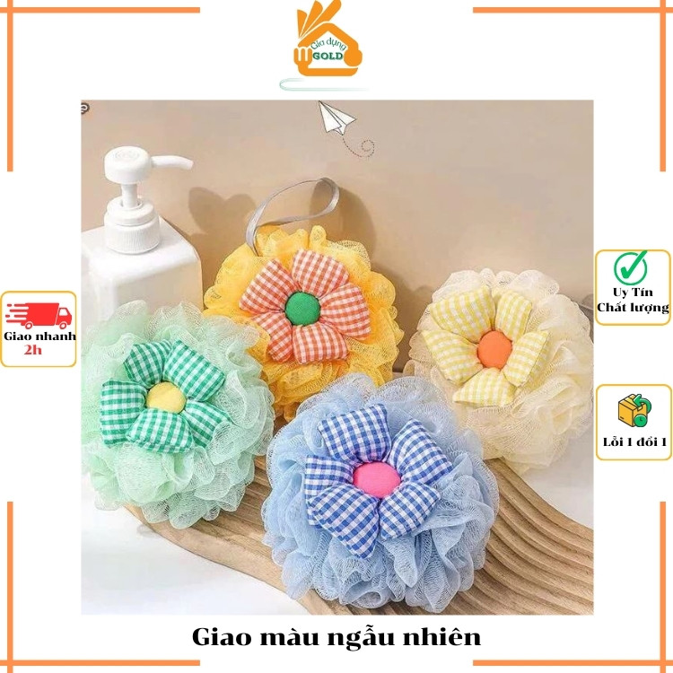Combo 2 Bông Tắm Hình Hoa Sọc Caro Tạo Bọt Chất Liệu Lưới Tròn Mềm Mại - Giao màu ngẫu nhiên