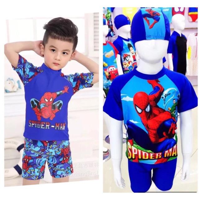 Đồ bơi bé trai spiderman xuất xịn kèm nón (25-35kg)