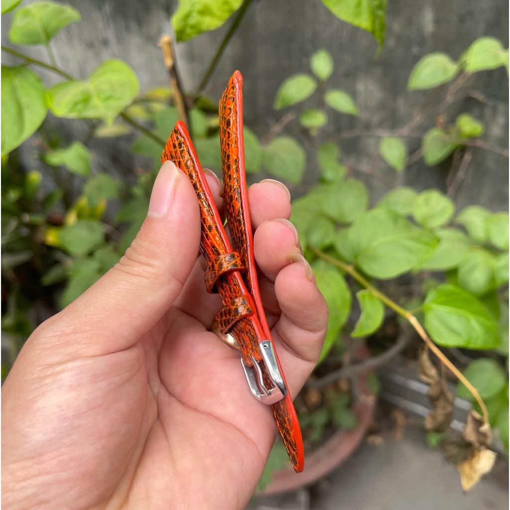 Dây đồng hồ da Kỳ Đà Thật màu Cam, lót zenmat chống thấm mồ hôi tay cao cấp có size lẻ Tặng kèm khóa, chốt và tool
