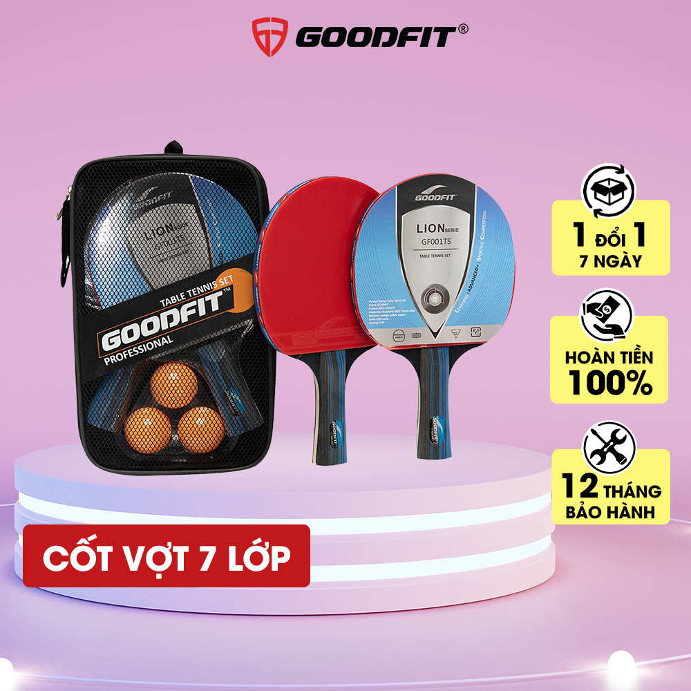 Bộ 2 vợt bóng bàn tặng kèm 3 bóng GoodFit, cốt vợt 7 lớp, mặt mút đàn hồi, chất lượng đạt chuẩn Goodfit GF001TS