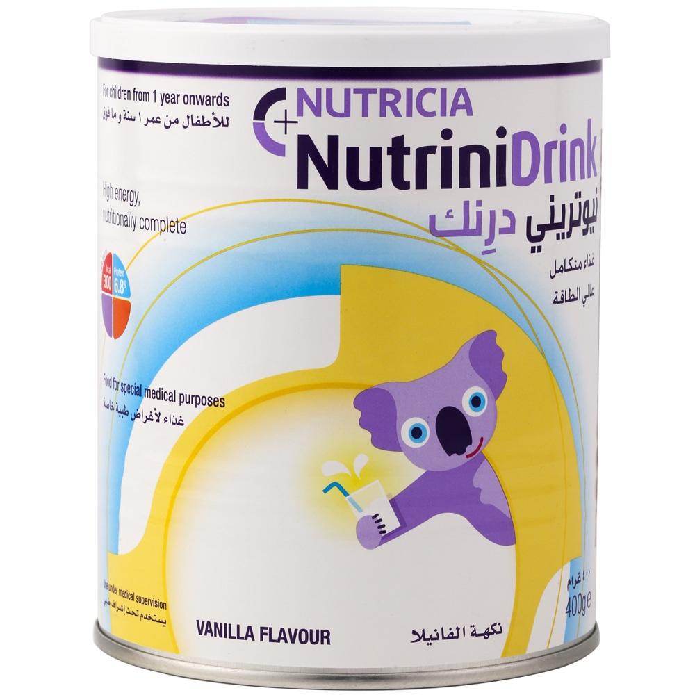 Sữa bột Nutrinidrink Hộp 400gram vị vani, trung tính - Sữa cao năng lượng cho trẻ biếng ăn và suy dinh dưỡng