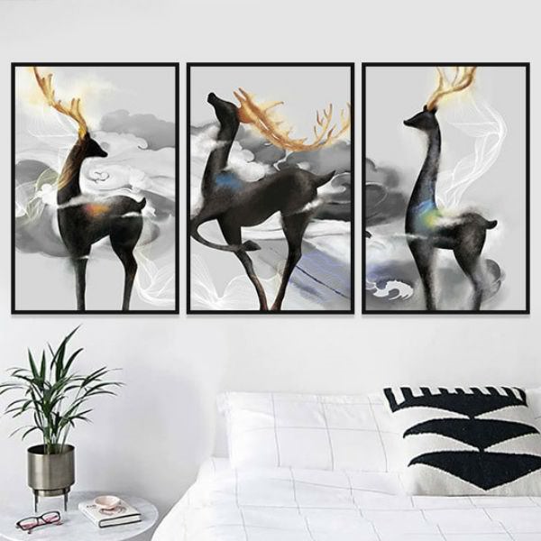 Bộ 3 Tranh Canvas Không Viền Trang Trí Về Hươu W293