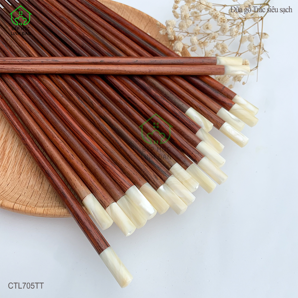 Đũa Gỗ Trắc Việt Nam Đầu Ốc Biển New Zealand - Cao Cấp, Kháng Khuẩn Siêu Sạch
