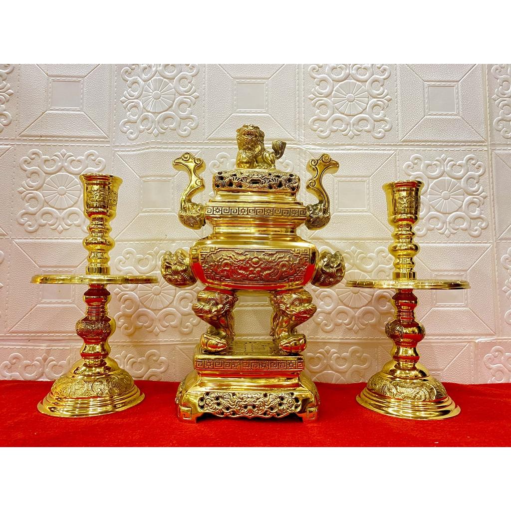 Bộ đỉnh thờ lư thờ đồng vuông 40cm - Đỉnh Đồng Nguyên Chất