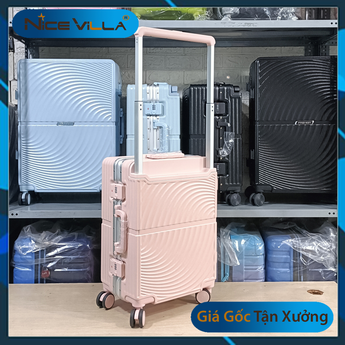 Vali Khung Nhôm Khóa Sập Vân Xoắn Cao Cấp Tích hợp cổng USB Size 22inch &amp; 26inch