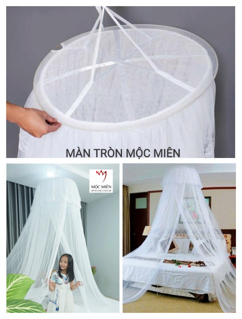 Màn Cho Giường Tròn - Màn Tròn Cao Cấp Mộc Miên ( Hình thật )