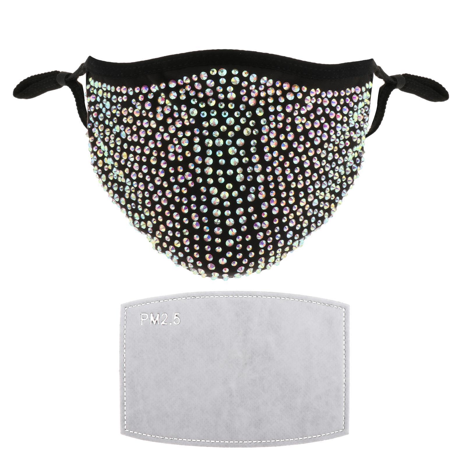 Women Washable Reusable Face  with Sequin Bling Rhinestones + Filter -