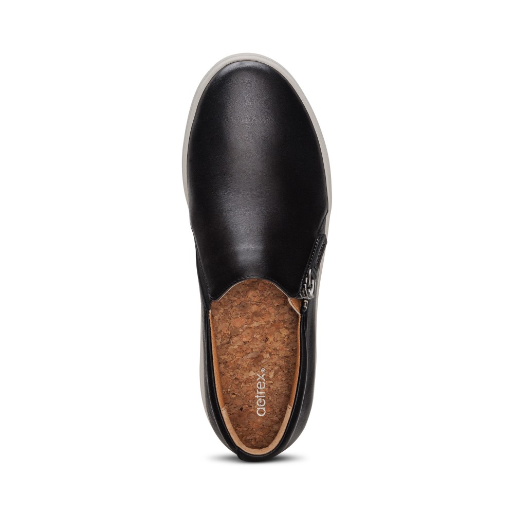 Giày thể thao sức khoẻ nữ Aetrex Jenna Black - Giày lười da đế đệm