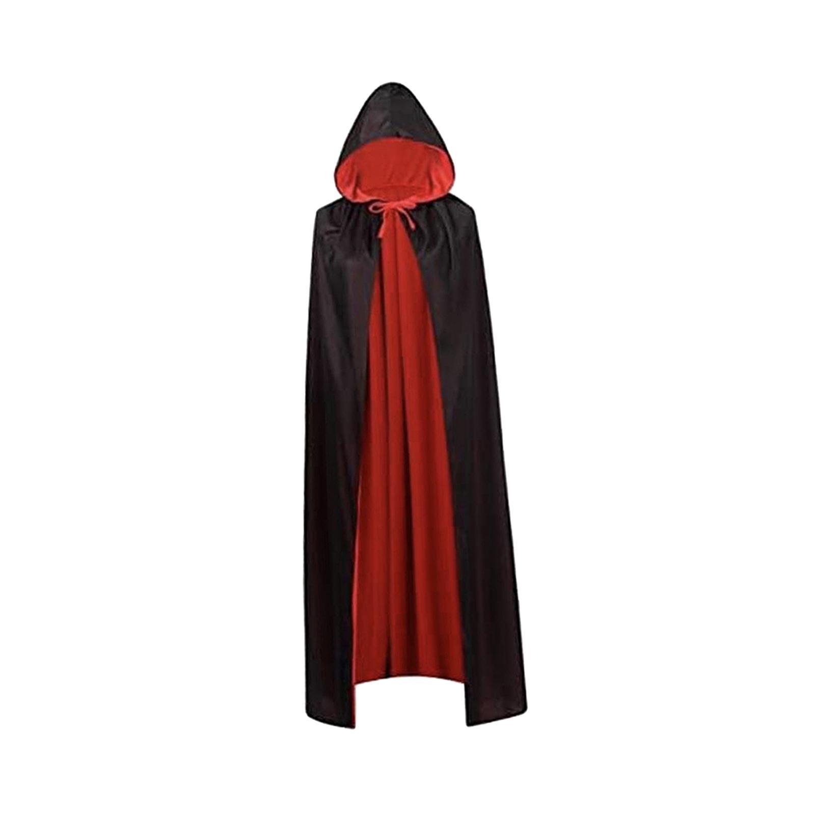 Halloween Hooded Cloak with Hood Velvet Cloak Death Cape Witch Costume Reversible Robe Cape Halloween Cosplay Costume for Men Adults