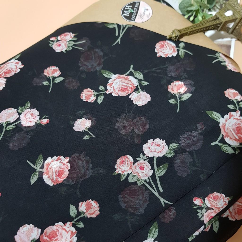 Vải voan tơ 5D hình hoa hồng hàng cao cấp dùng may váy áo