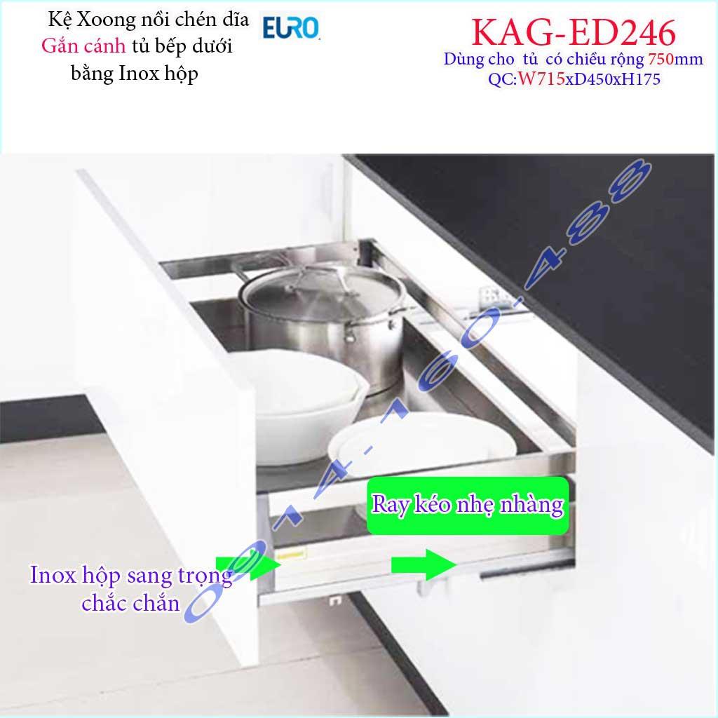 Kệ xoong nồi Euro KAG-ED246-75cm inox hộp, Kệ đựng chén bát-nồi xoong inox hộp âm tủ 75cm