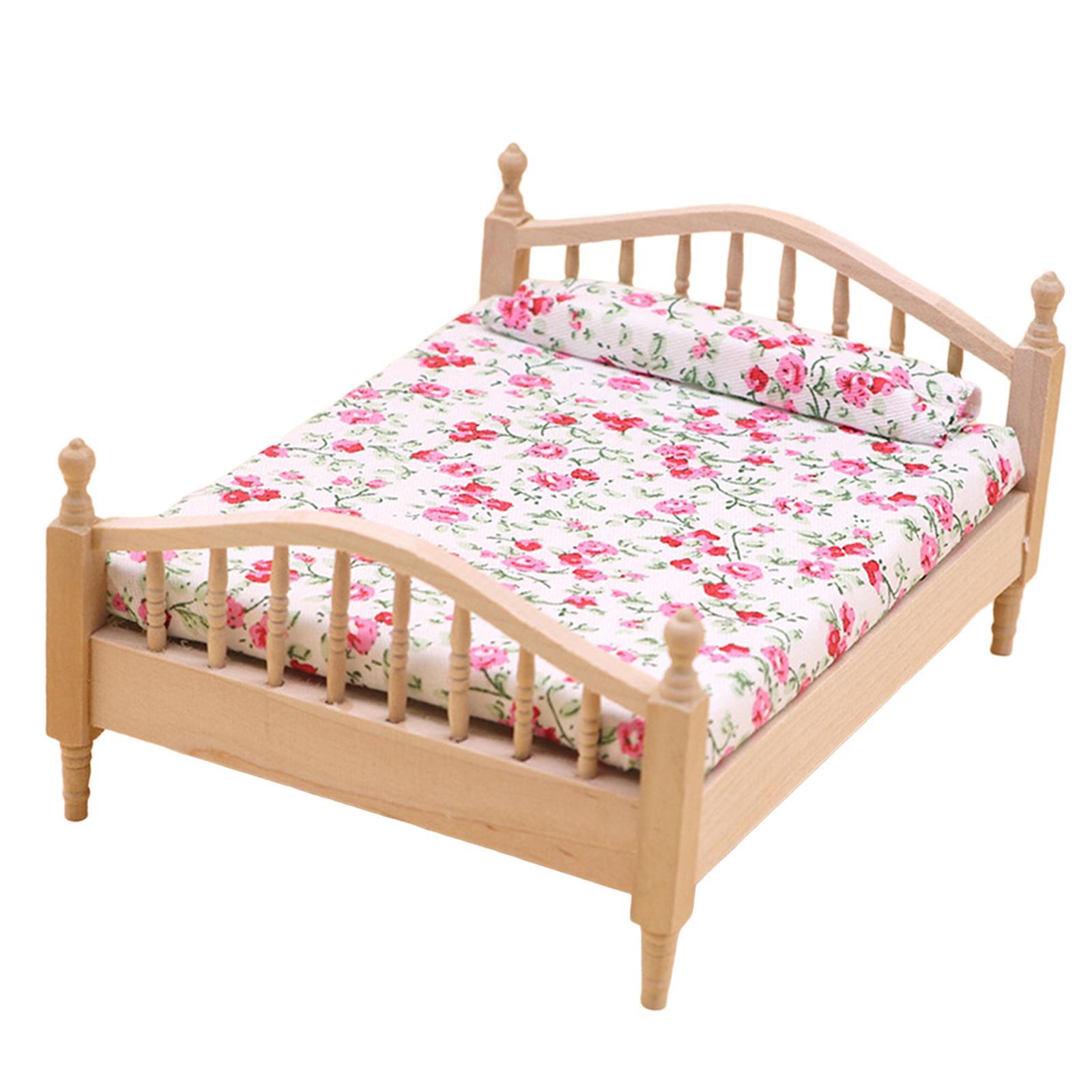 2x Dollhouse Miniature Bed Single Bed Model DIY Scene Model