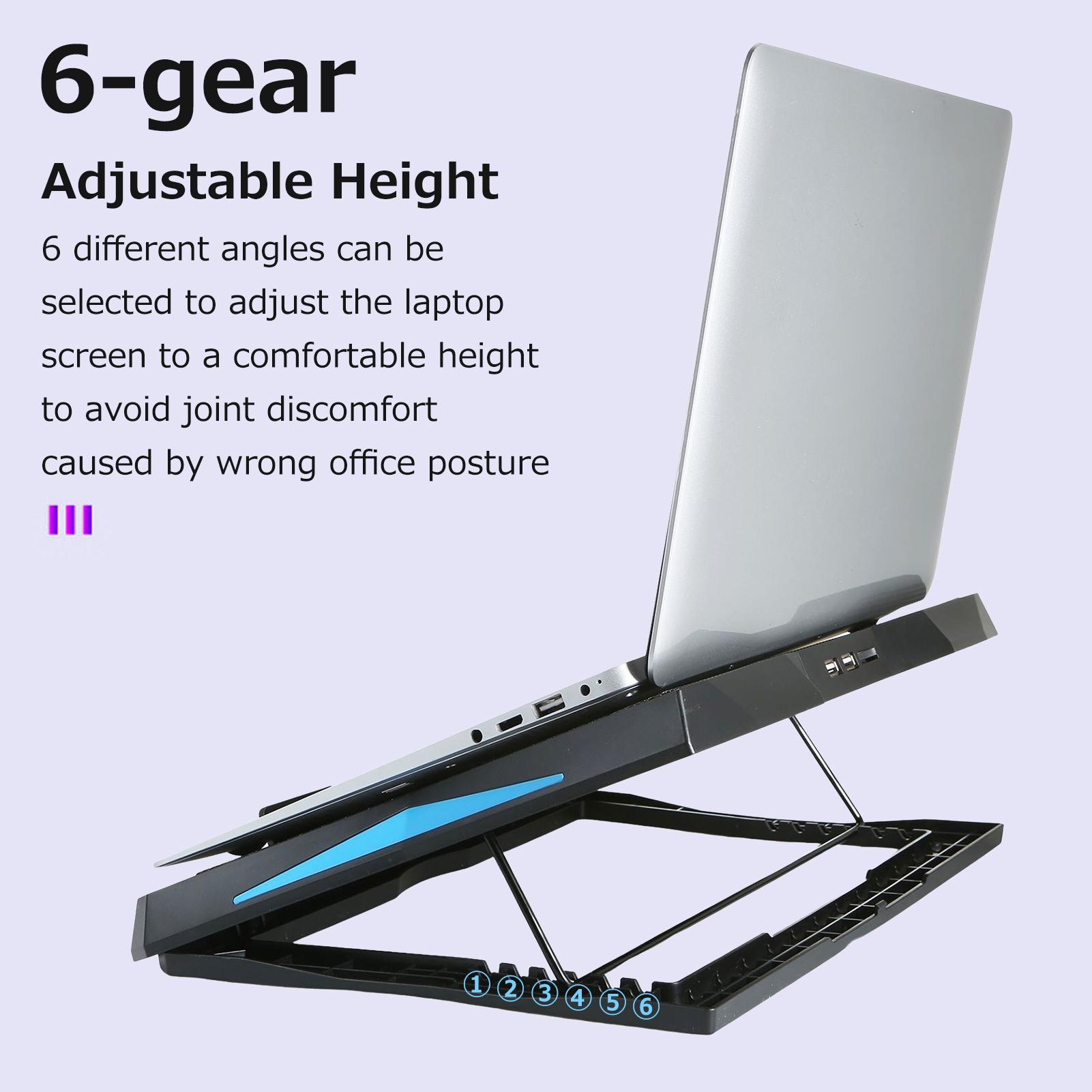 Q3 Laptop Cooler 6-fan Laptop Cooling Stand Low Noise with 6-level Adjustable Height Dual USB Ports Wide Compatibility