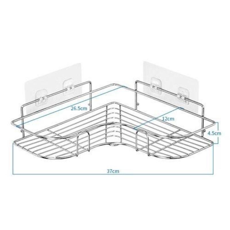 Kệ góc sắt đen treo tường nhà tắm, nhà bếp kèm dán tường chịu lực siêu chắc