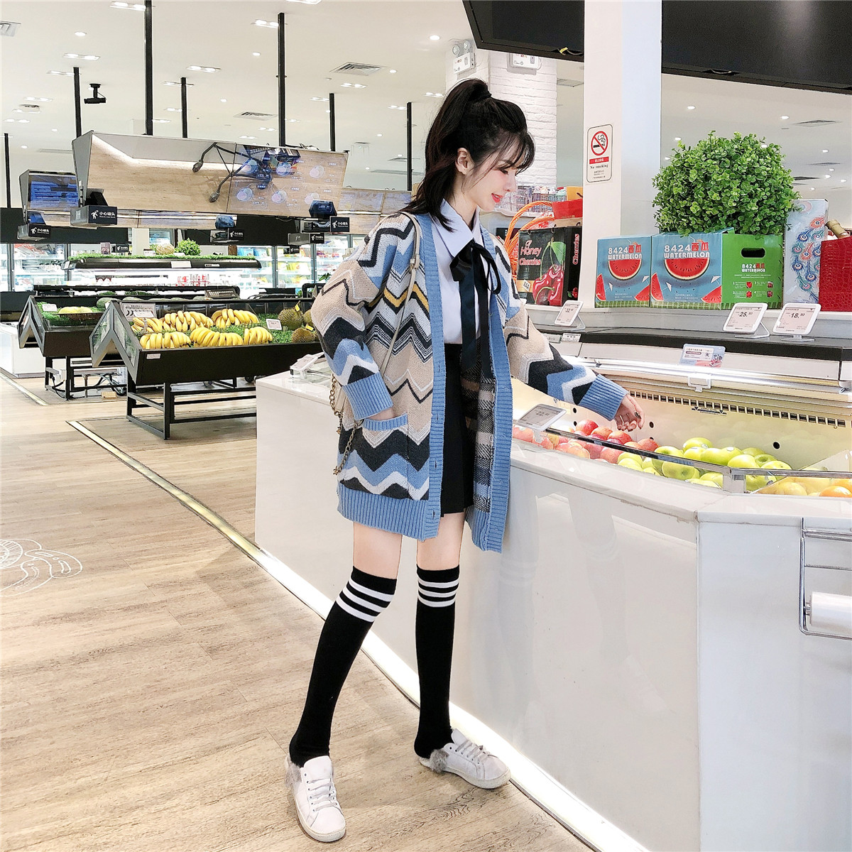 Áo khoác len cardigan gợn sóng màu cute – DL01199