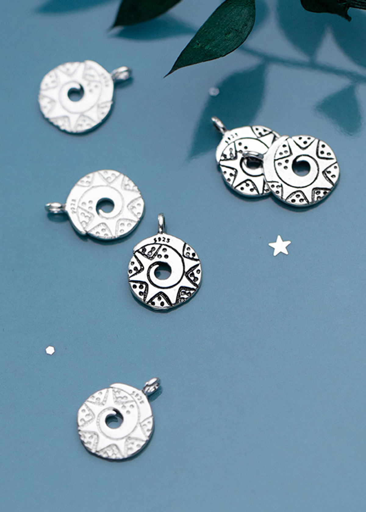 Combo 3 cái charm bạc hình xoắn ốc hoa văn treo - Ngọc Quý Gemstones