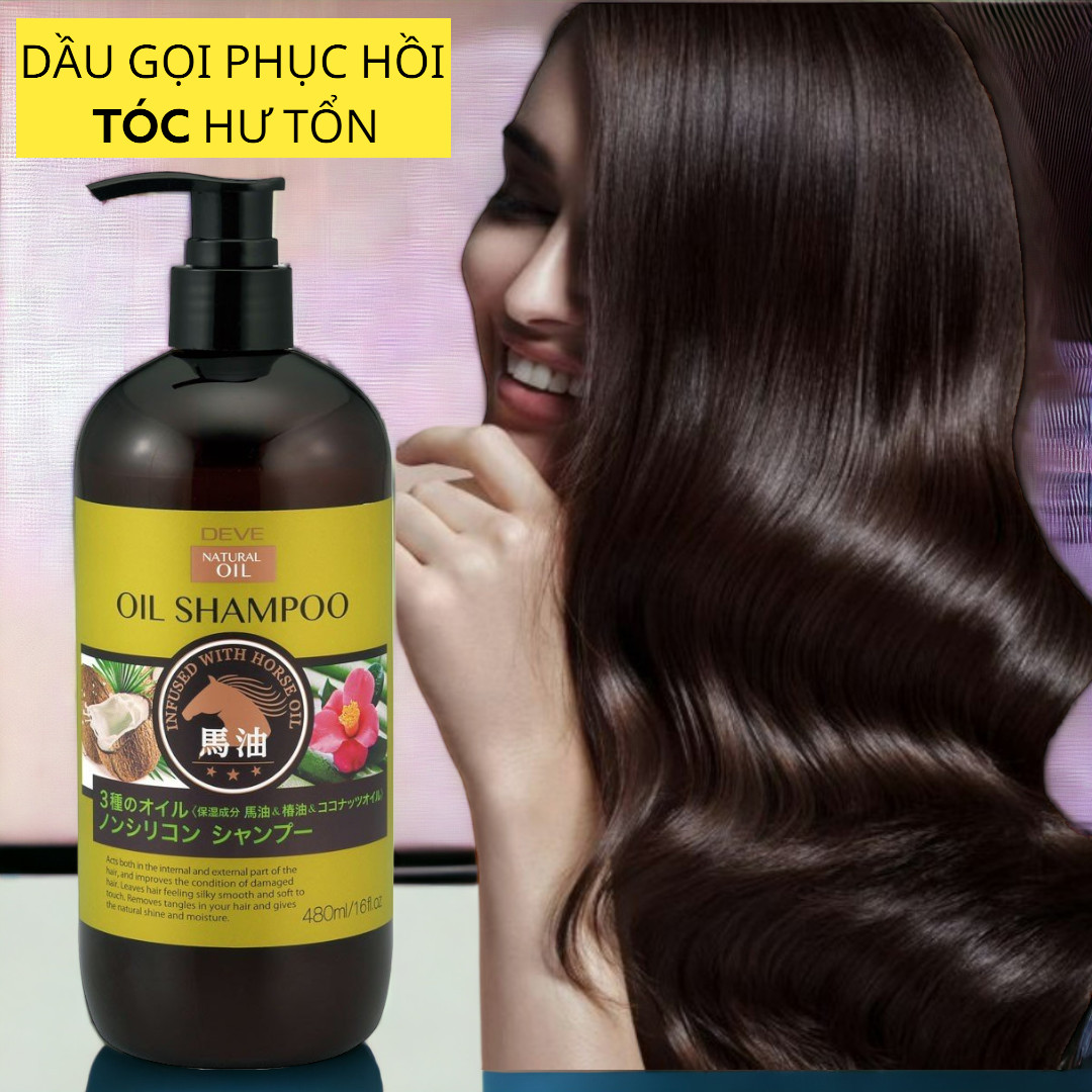 Dầu Gội Đầu Phục Hồi Tóc Yếu Dễ Gãy Rụng Chiết Xuất Tinh Dầu Ngựa Deve Natural Oil Shampoo (Chai 480mL)