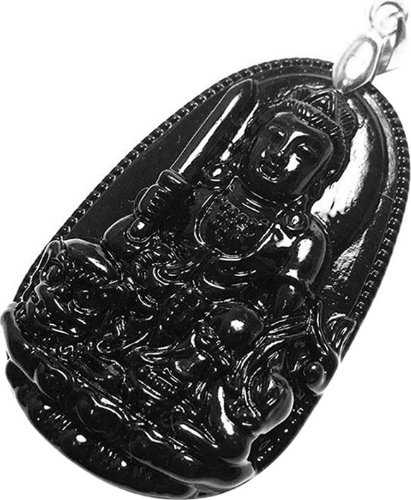 Mặt Dây Chuyền Khắc Ngài Thiên Thù Bồ Tát Mã Não Tự Nhiên Bạc Quang Thản MDNA156