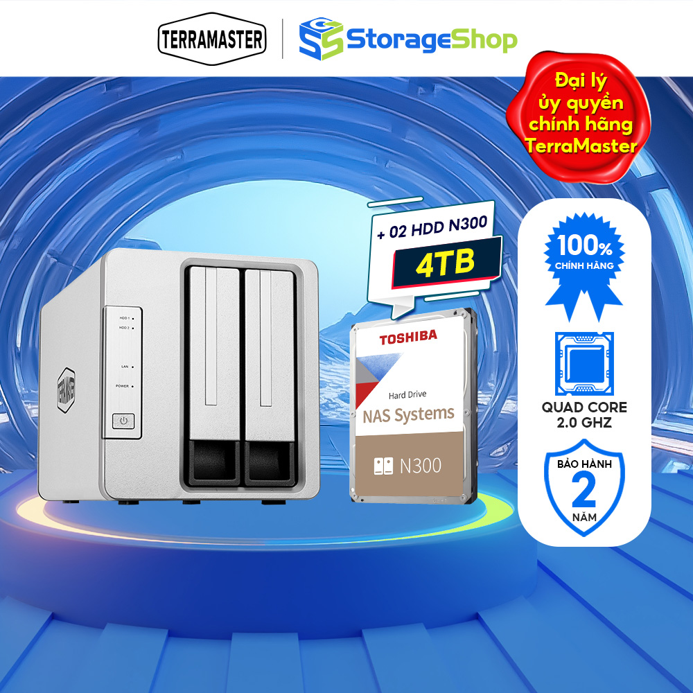 Bộ Thiết bị lưu trữ mạng NAS TerraMaster F2-423+N300 Hàng chính hãng