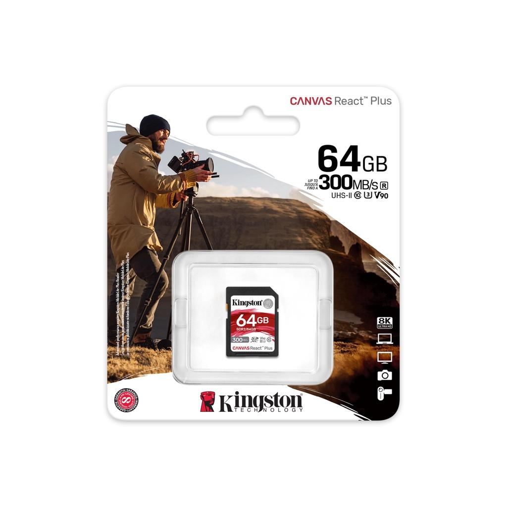 Thẻ Nhớ V90 SD Kingston Canvas React Plus V90 128GB 300mbs/260mbs camera quay phim chuyên nghiệp 4K/8K SDR2/128GB- Hàng chính hãng