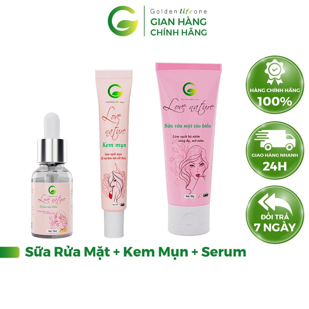 Combo Sữa Rửa Mặt Love Nature 50ML + Kem Mụn Love Nature 15G + Serum Tảo Biển Love Nature 15ML 