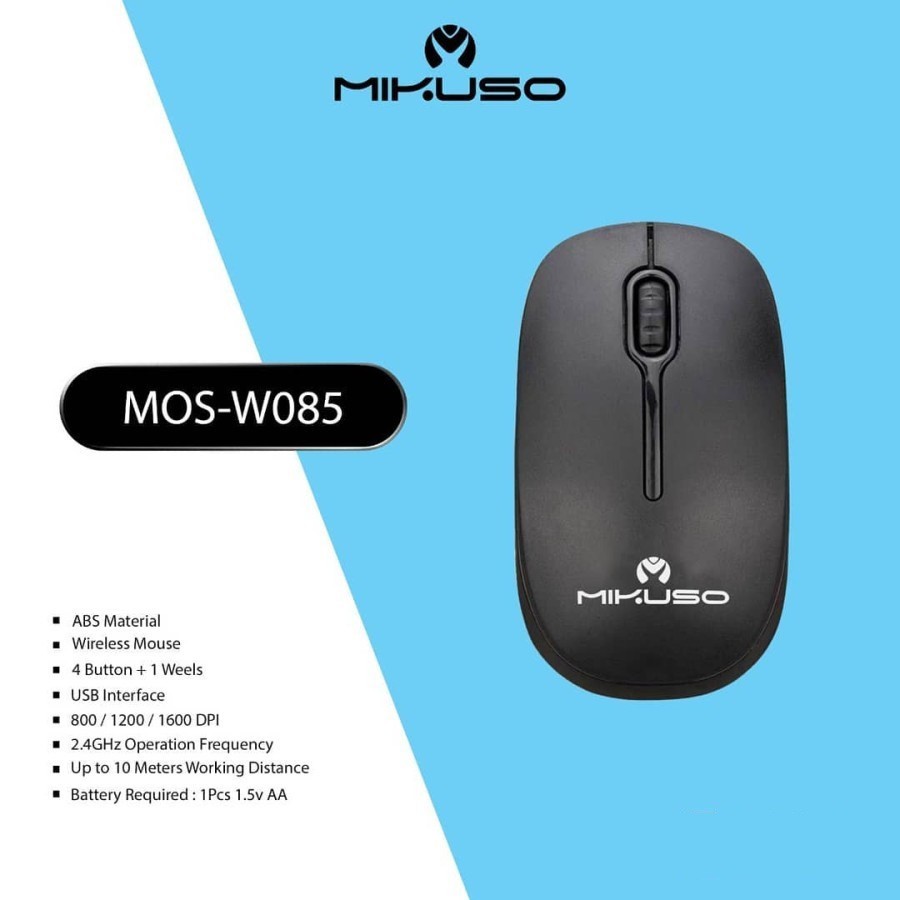 Chuột Máy Tính Không Dây Mikuso MOS-W085, Chuột Máy Tính Điều Chỉnh USB 2.4Ghz 1600 DPI - JL