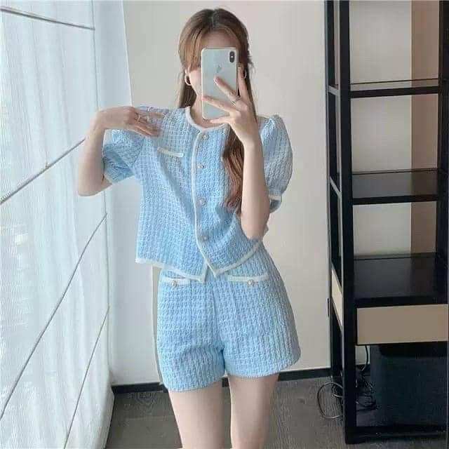 Set bộ đồ nữ gấm kim cương sang chảnh không kém phần cute dành cho các nàng đi chơi, dạo phố