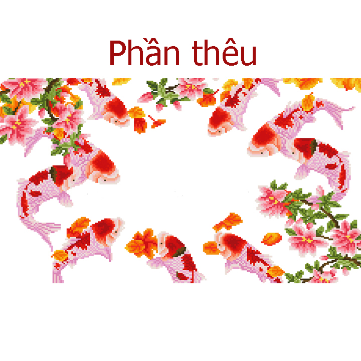 Tranh thêu chữ thập Cửu ngư quần hội LV3335 - tự thêu