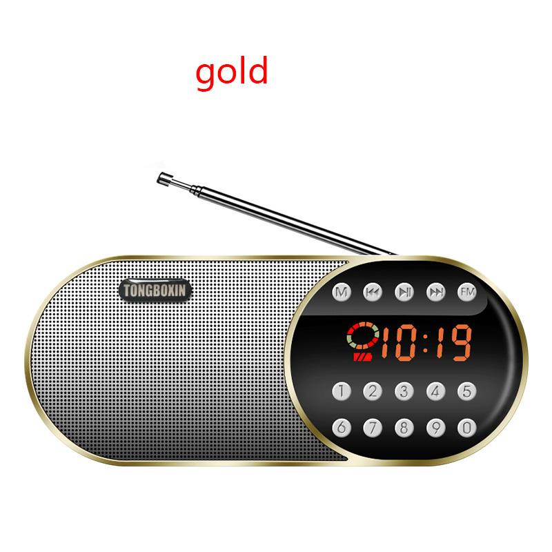 Di động Mini FM Radio Wireless Bluetooth 5.0 Loa TF \ USB \ LED flashling Chức năng hỗ trợ 3,5mm Máy nghe nhạc mp3 Color: Gold
