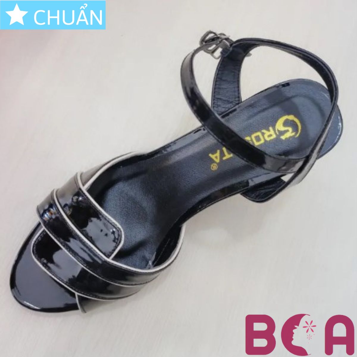 Giày cao gót nữ 7p RO442 ROSATA tại BCASHOP hở mũi, quai cài ôm cổ chân, bề mặt giày tạo vân thời trang - màu đen