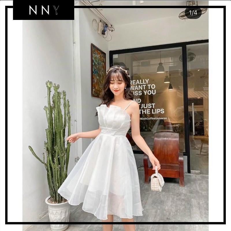 Váy trắng xếp ly ngực con sò dáng xòe CHAMY DRESS - V024