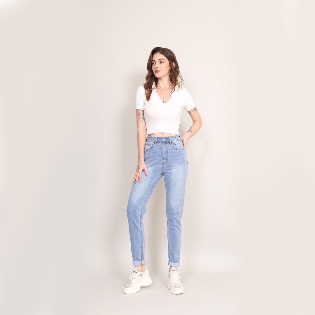 Quần jean nữ baggy - fit 9 tấc , cạp cao , co giãn 4 chiều thoải mái, năng động CT jeans