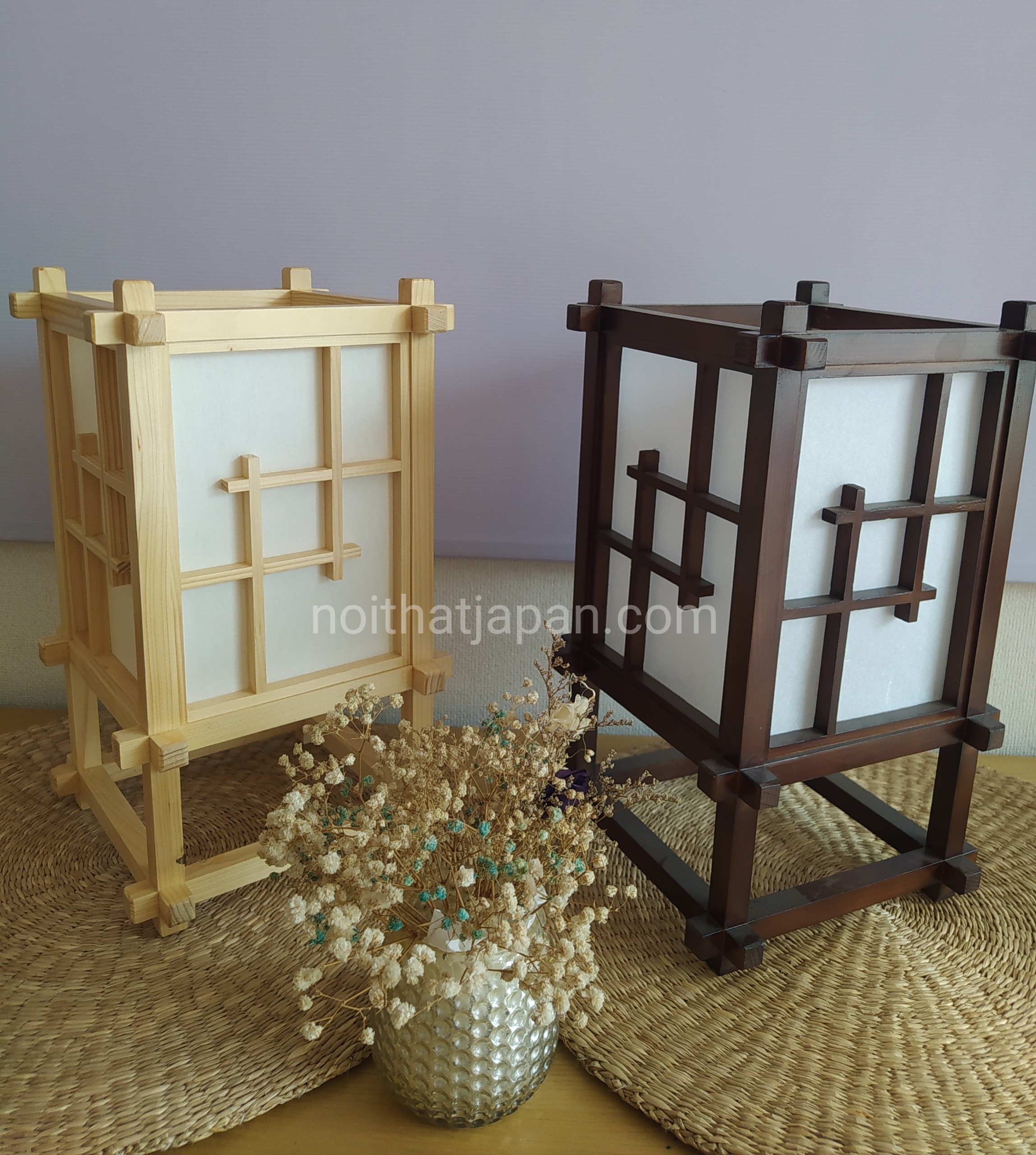 Đèn gỗ shoji deco phòng trà, phòng thiền, phong cách Nhật Bản, để bàn, gỗ tự nhiên và shoji Nhật Bản, kt 20*20*40cm gồm bóng đèn led ánh sáng vàng