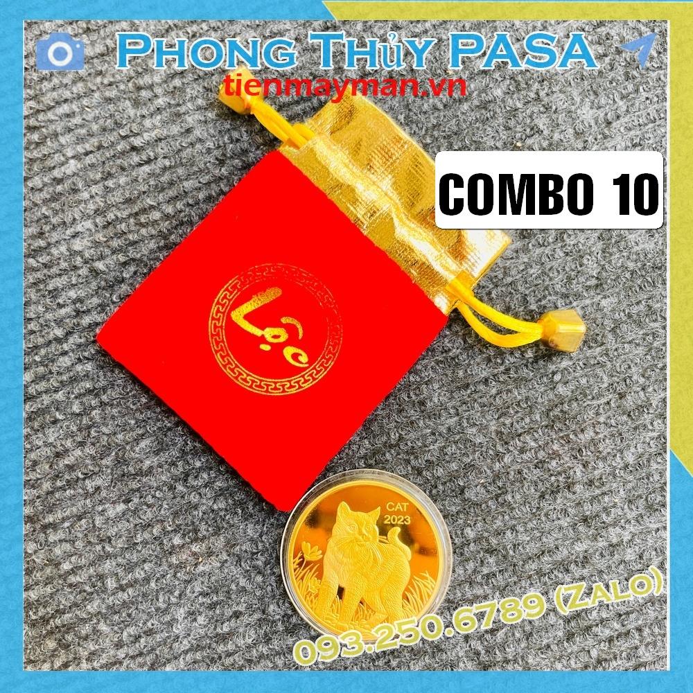Tiền Xu Vàng Con Mèo Úc Mừng Năm Quý Mão - túi LỘC gấm đỏ tặng kèm mỗi xu