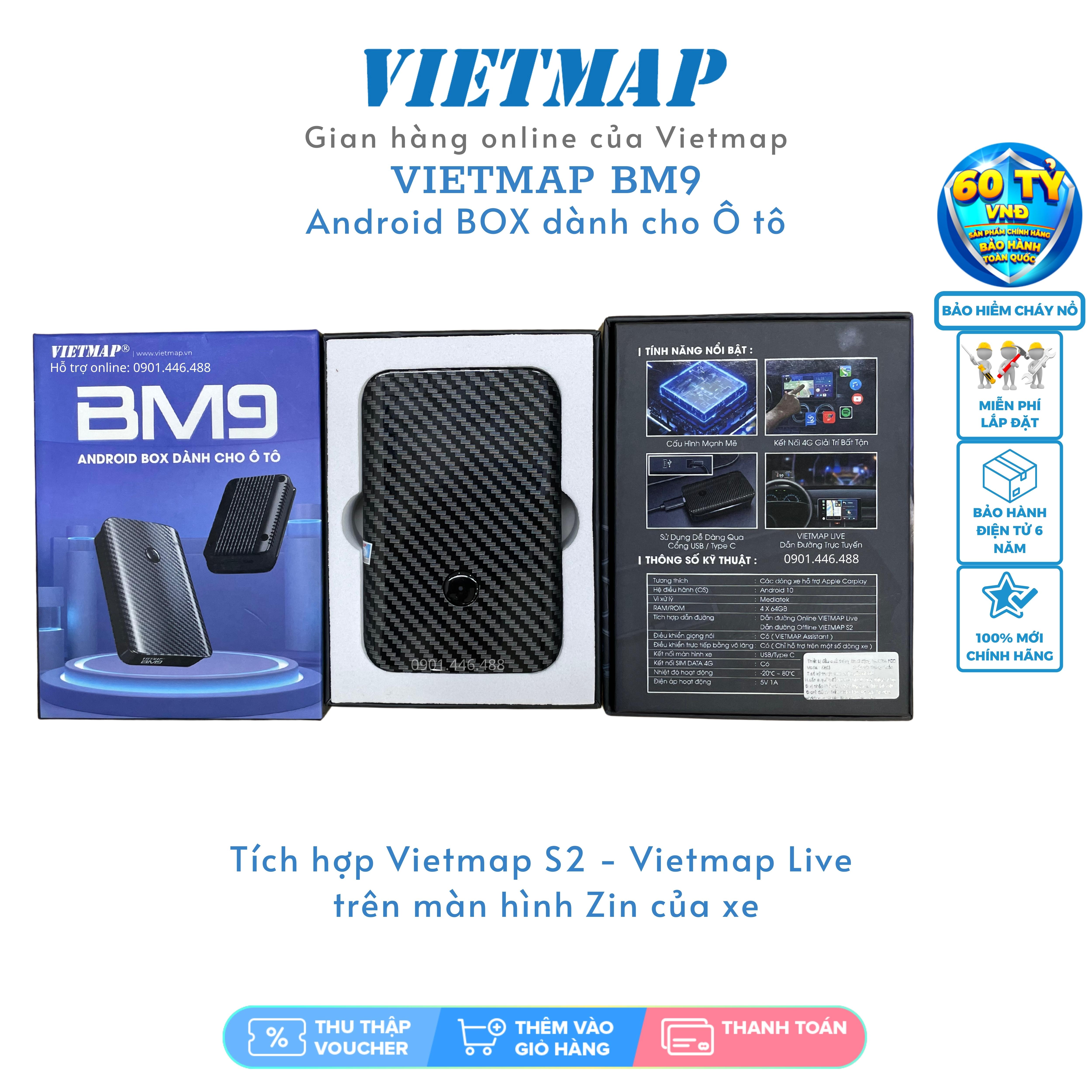 VIETMAP BM9 - Thiết bị dành cho màn hình theo xe ô tô - Tích hợp Dẫn đường - Vietmap S2 Vietmap Live - Hàng chính hãng 