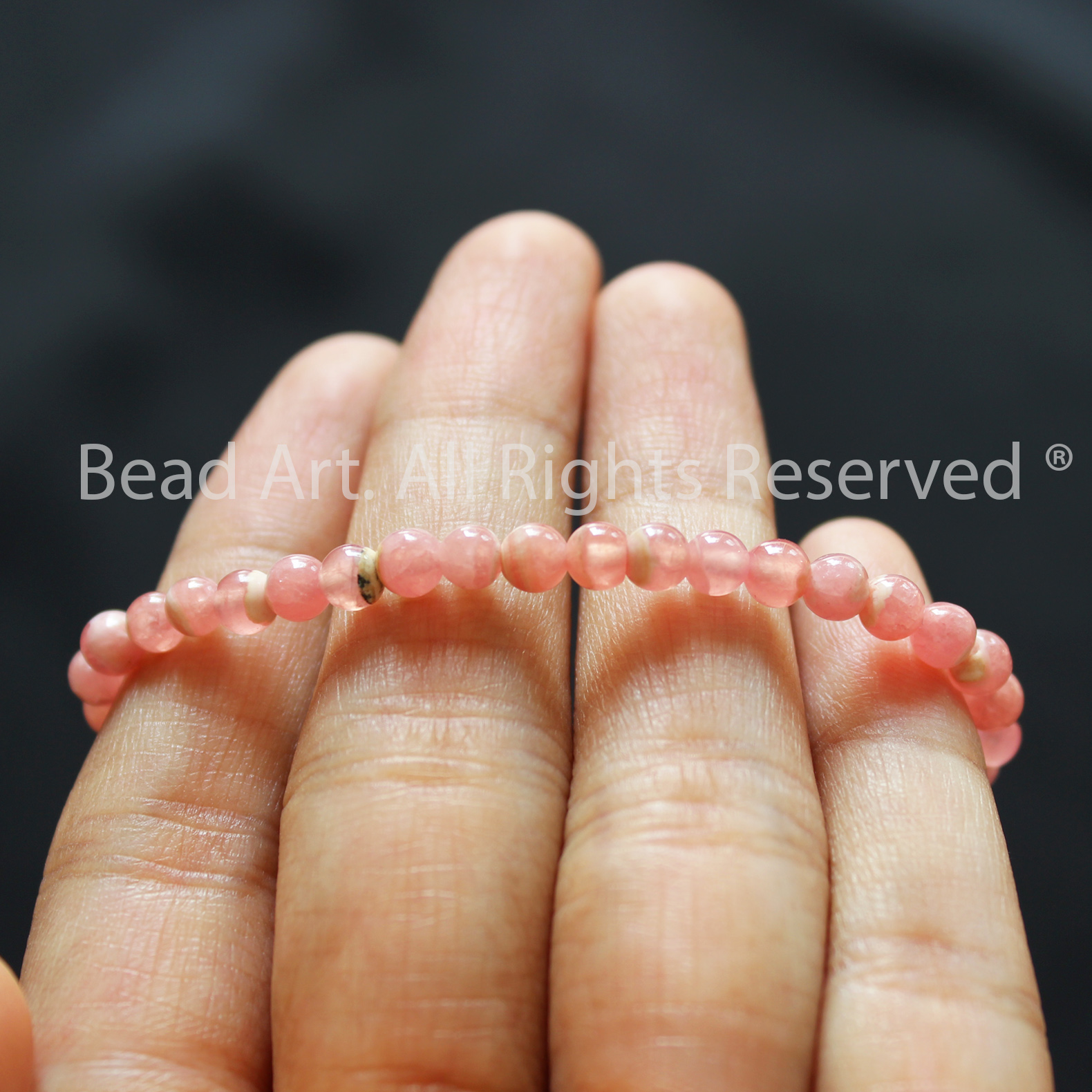 Vòng Tay 4MM Đá Đào Hoa Tự Nhiên Màu Hồng, Rhodochrosite Loại A Vân Trắng, Vòng Tay Phong Thuỷ, Chuỗi Hạt, Mệnh Hoả, Thổ - Bead Art